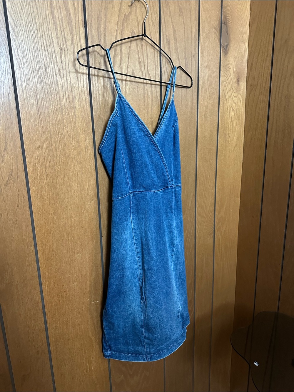 Active USA Blue Denim Mini Slip Dress with V-Neck